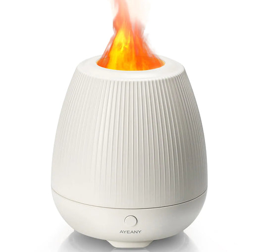 AYEANY Flame Diffuser200ML Essential Oil Diffusers with Cool Mist2 Brightness Night Light & Auto-OffSuper Quiet Oil Diffuser with Flame Effect for HomeOfficeSpaGym