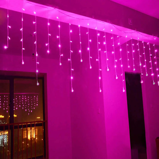 YOLIGHT Icicle Chrismtas Lights 13ft 96 LED Icicle String Lights Curtain Fairy Lights Indoor Room Patio Garden Bedroom Halloween Christmas Wedding Valentines Day Decoration (Pink)